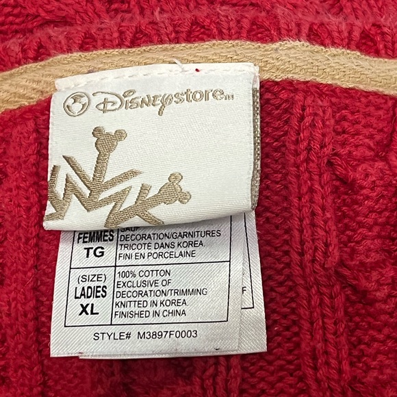 Disney Store Minnie Mouse Embroidered Cable Knit Red Christmas Winter Sweater - Picture 7 of 12